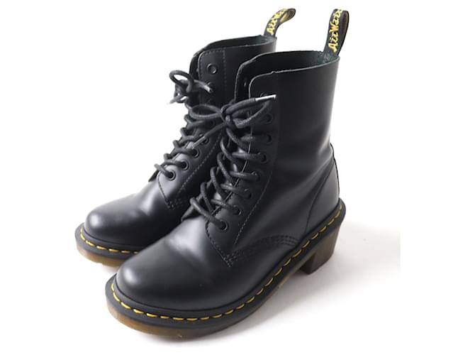 Autre Marque Stivali con tacco chunky in pelle CLEMENCY di Dr. Martens Nero
