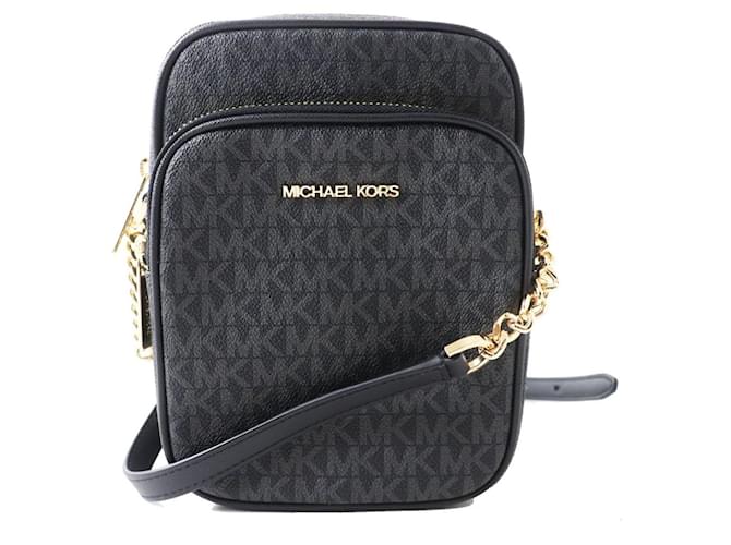 Borsa a spalla in tela rivestita con logo Michael Kors Nero