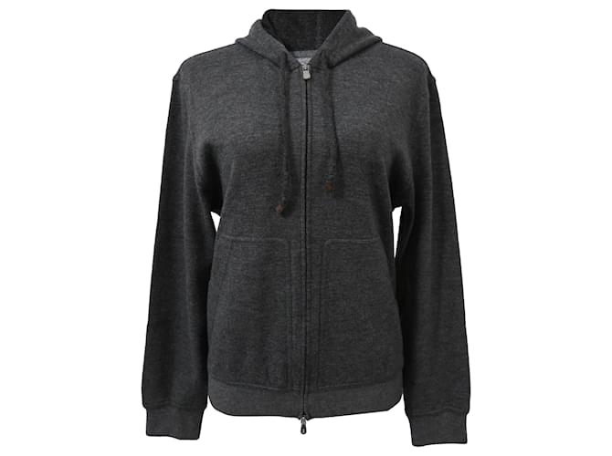 Giacca con cappuccio a doppia zip Brunello Cucinelli in cotone grigio