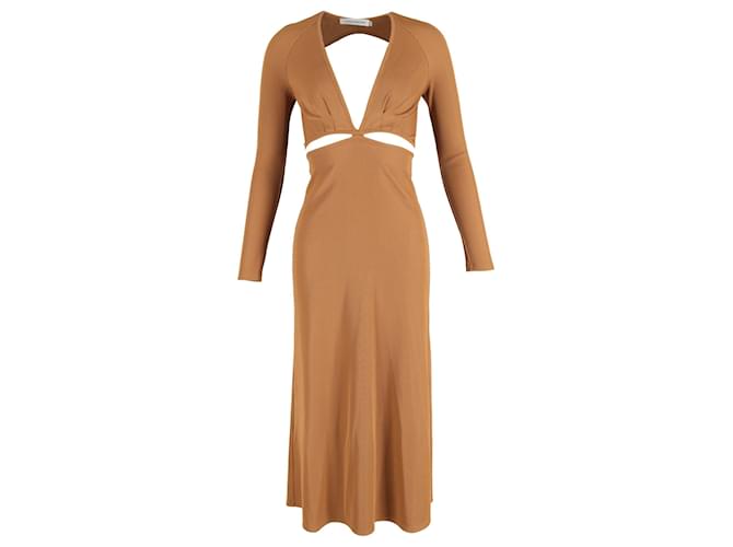 Autre Marque Abito midi cutout a coste con maniche lunghe Christopher Esber in poliestere marrone