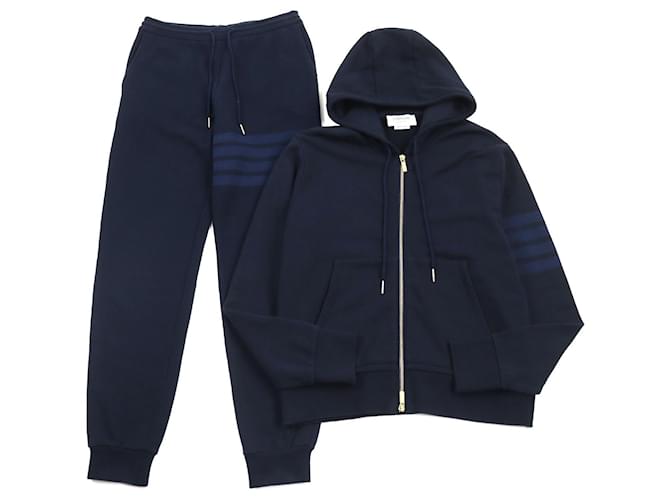 Set felpa con cappuccio e pantaloni della tuta Thom Browne 4-bar blu navy