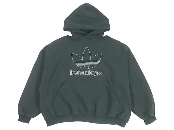 Felpa con cappuccio in cotone con logo Trefoil di Balenciaga Verde scuro