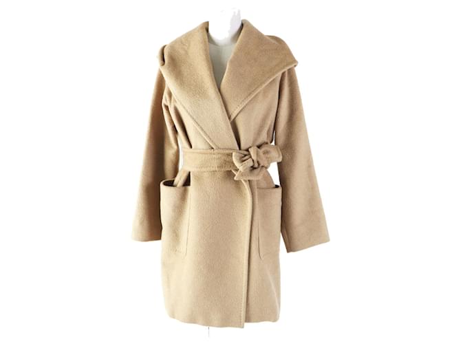 Cappotto avvolgente con cappuccio e cintura color cammello Max Mara 36