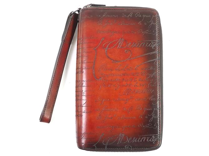 Balenciaga Custodia da viaggio in pelle Berluti Calligrafia Scritto Marrone