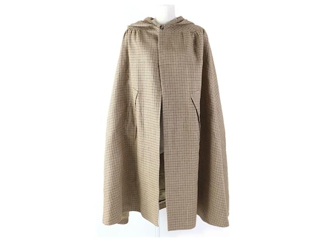 Céline Poncho con cappuccio a scacchi Celine Linen Marrone