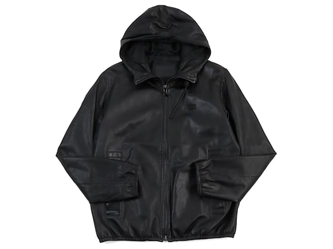 Giacca con cappuccio in pelle con logo Emporio Armani Nero