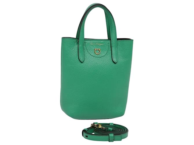 Borsa a mano Salvatore Ferragamo in pelle 2 vie verde oro Auth 91385A D'oro