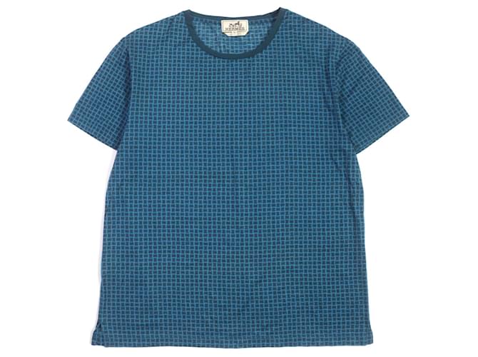 T-shirt in cotone blu con logo H di Hermès M