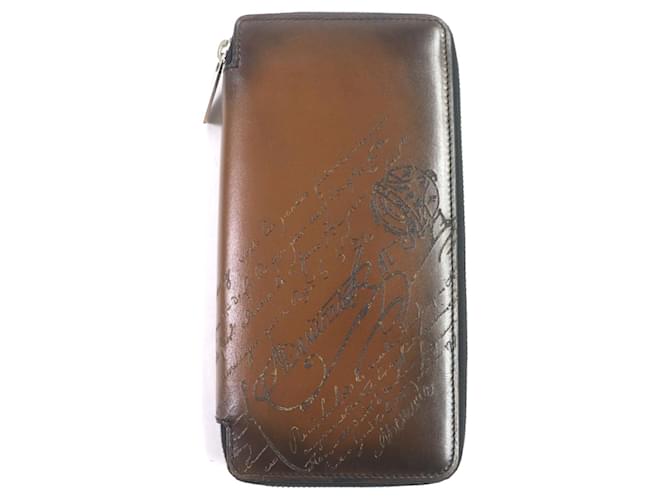 Portafoglio rotondo con zip in pelle Berluti Calligraphy Marrone