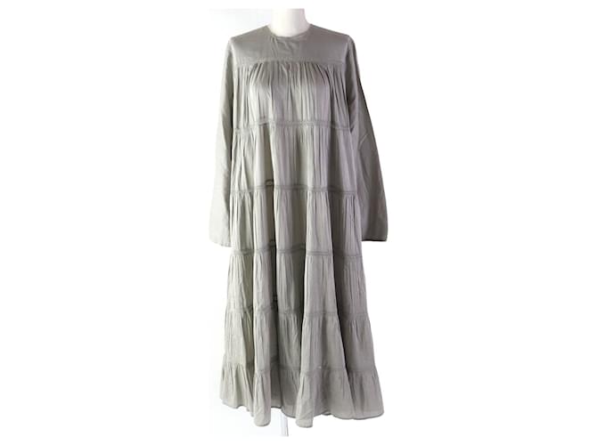 Autre Marque Abito Maxi in Cotone Setoso Merlette MAIDA Grigio XS Marrone