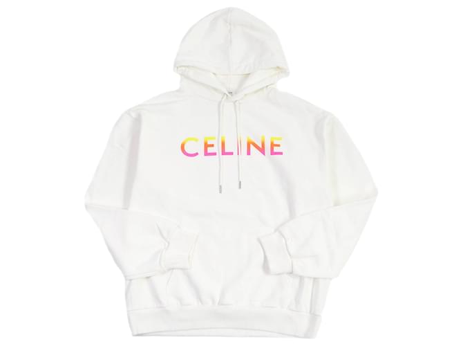 Céline Felpa con cappuccio in cotone con logo sfumato Celine XL Bianco