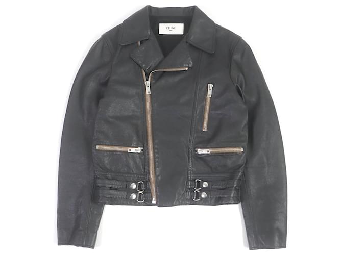 Céline Giacca in pelle Celine doppiopetto nera Nero