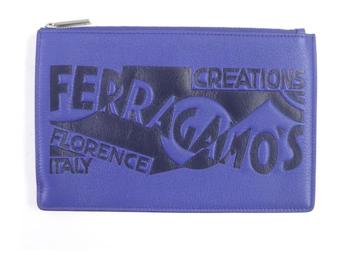 Pochette in pelle con logo Salvatore Ferragamo blu