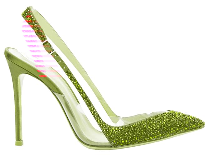 Décolleté slingback in PVC trasparente con strass Gianvito Rossi Rosso