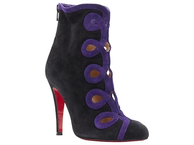Stivaletto con tacco alto in suede con tagli a spirale Christian Louboutin Nero