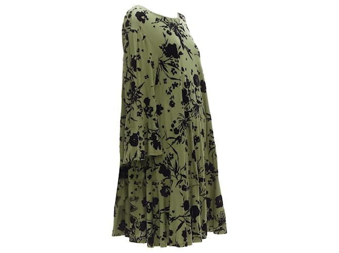 Abito a maniche a campana in cotone floreale di Dries Van Noten Verde