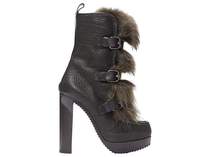 Stivale platform con triplo cinturino in pelle grana e pelliccia PIERRE HARDY Nero