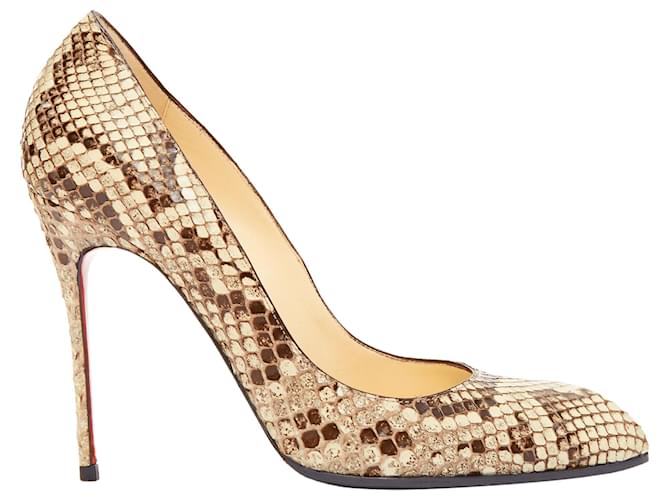 Décolleté stiletto a punta in pelle a squame naturali Christian Louboutin Marrone