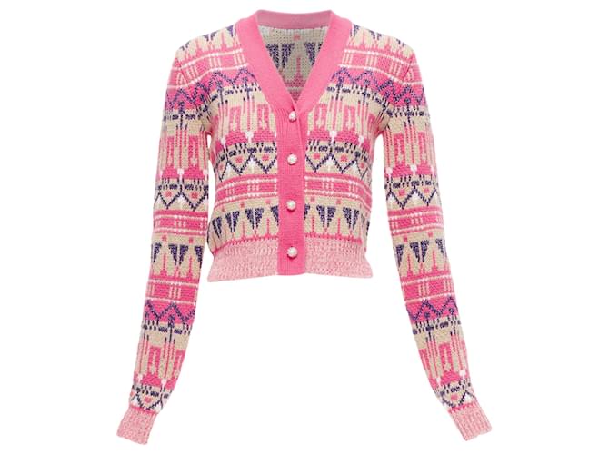 Cardigan corto in misto lana metallica con motivo fair isle e bottoni perla di PACO RABANNE Rosa