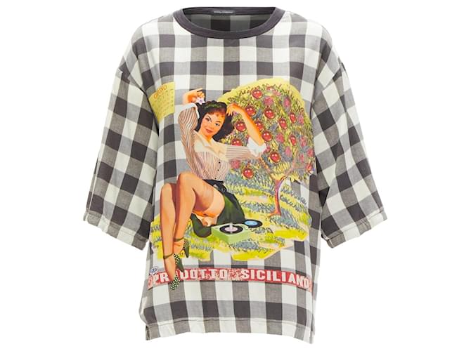 T-shirt boxy in seta con stampa pin-up Dolce & Gabbana Multicolore