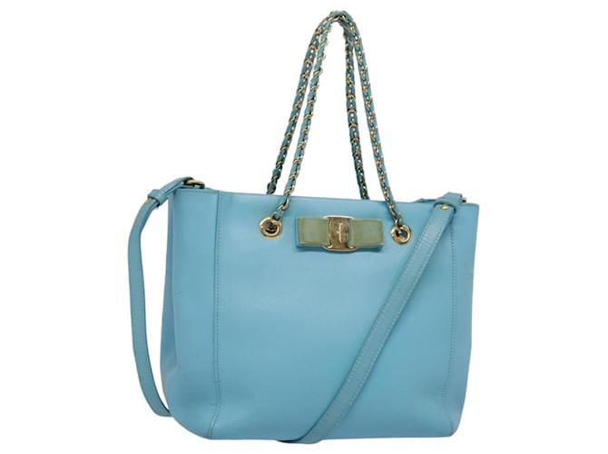 Borsa a mano Salvatore Ferragamo in pelle Safiano 2 vie azzurro chiaro oro Auth 92430 D'oro Blu chiaro