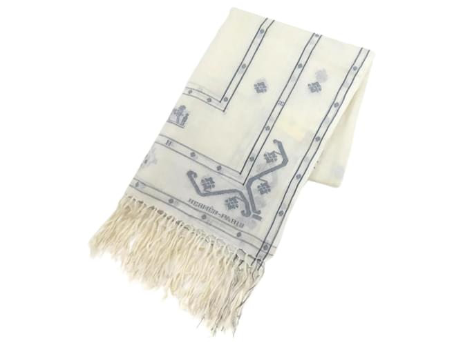 Stola in seta e cotone Hermès Bianco Blu navy