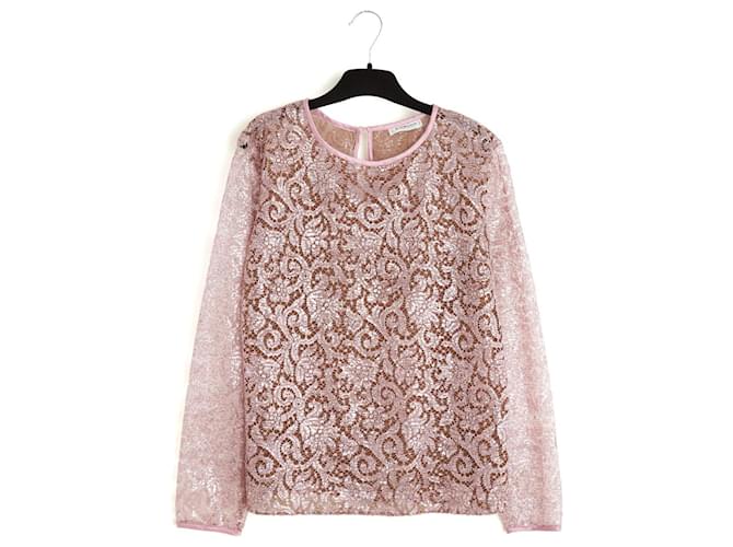 Yves Saint Laurent Rive Gauche YSL Top del 1985 FR38 Blusa in Pizzo Rosa UK10 US8