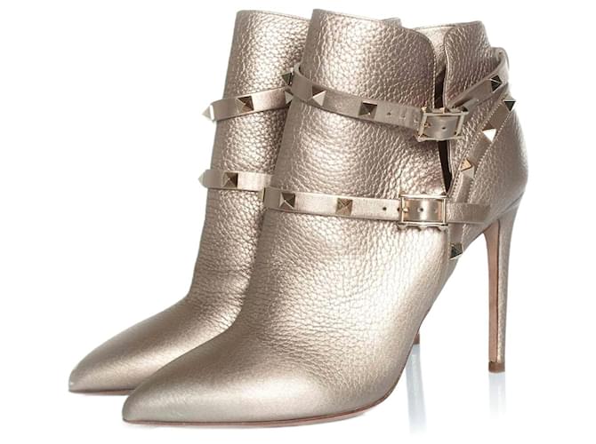 Valentino Garavani Stivaletti in pelle Rockstud Metallico Bronzo