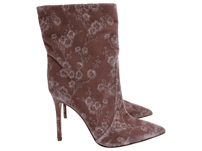 Stivaletti ricamati Gianvito Rossi in velluto rosa