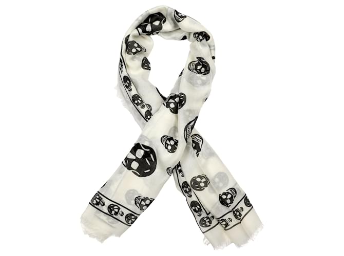 Alexander Mcqueen Sciarpa di seta con motivo teschio Bianco