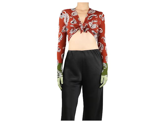 Paco Rabanne Crop-top rosso a maniche lunghe in paisley - taglia UK 12