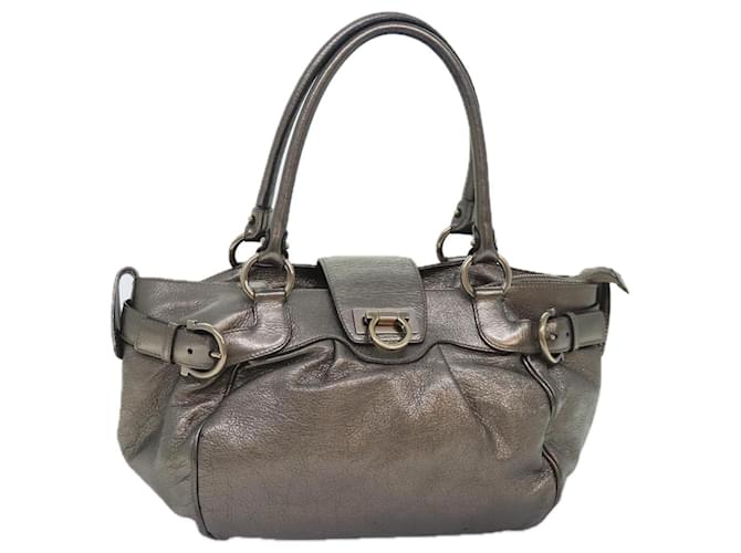 Borsa a mano Gancini in pelle Salvatore Ferragamo, tono oro, autentica 91847 D'oro