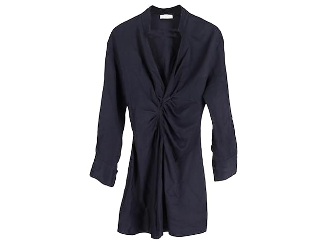 Abito mini a maniche lunghe con dettaglio arricciato davanti Sandro Paris in viscosa blu navy