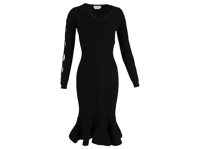 Abito midi in lana nera con dettagli a taglio Alexander Mcqueen Nero