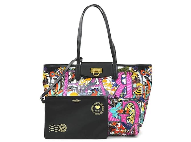 Borsa a spalla Gancini di Salvatore Ferragamo Nero Multicolore