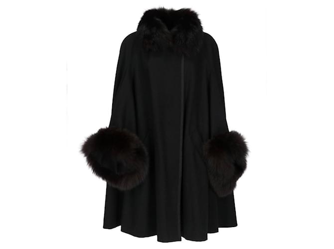 Autre Marque A.N.G.E.L.O. Vintage Cult Cappotto in Lana e Volpe Nera Nero