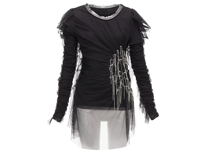 Top in rete con sovrapposizione di catena in cristallo Faith Connexion Nero