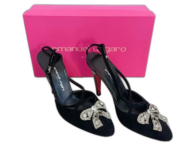Scarpe con tacco nere con nastro di strass Emanuel Ungaro y2k Nero