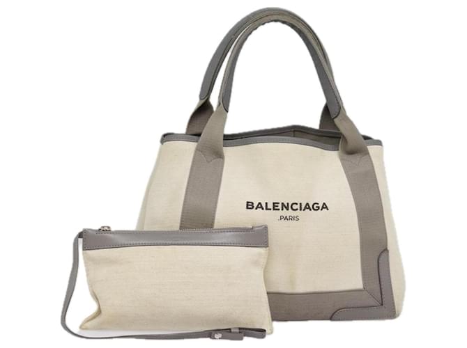BALENCIAGA Borsa a Mano Cabas S in Tela e Pelle Blu Navy Bianco Beige 339933 Auth ep5793