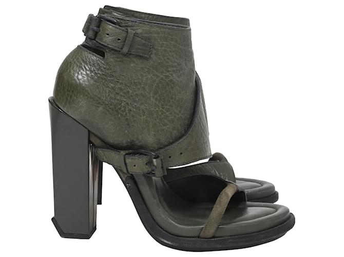 Sandali in pelle verde con dettaglio fibbia Alexander Wang Verde oliva