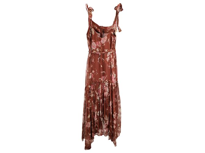 Abito midi floreale Garnet Garden di Zimmermann in viscosa marrone
