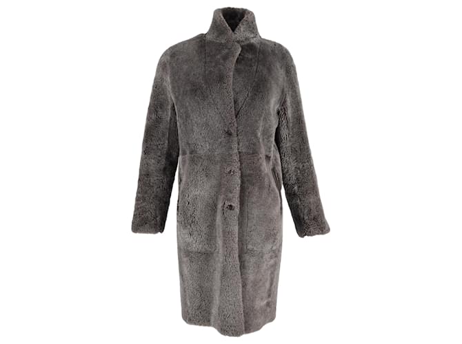 Cappotto in pelle di pecora grigia Joseph Polar Skin Brittany Grigio