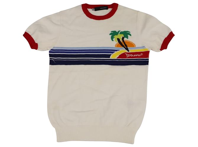 Polo Logo Balena Dsquared2 in Cotone Bianco Crudo