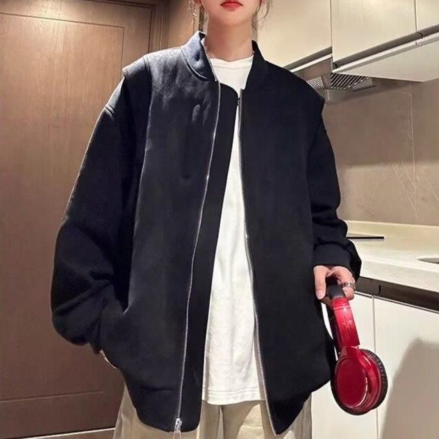 Giacca da baseball premium tinta unita in stile retrò americano