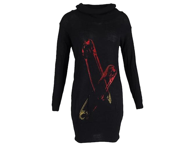 Abito mini in lana nera con stampa a spilla di sicurezza Alexander Mcqueen Nero