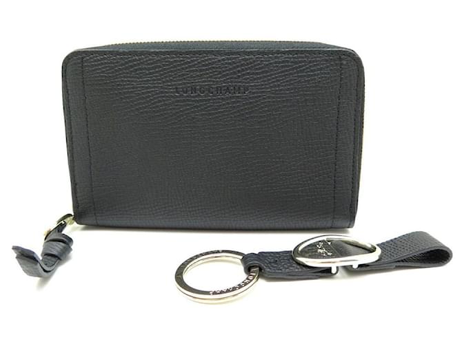 NUOVO PORTAFOGLI COMPATTO LONGCHAMP MAILBOX + PORTACHIAVI IN PELLE NERA Nero