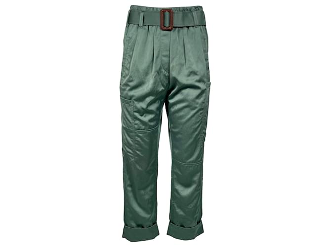Pantaloni cargo dritti con cintura in poliestere verde di Brunello Cucinelli