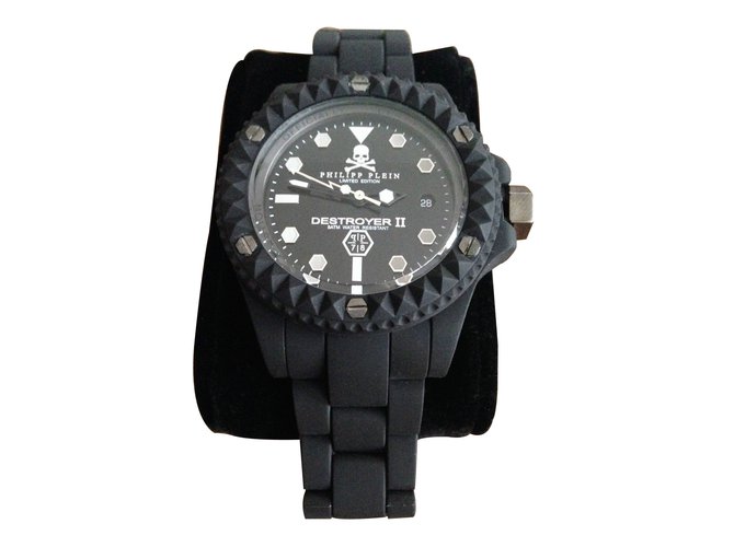 Nuovo PHILIPP PLEIN Desroyer 2 Focus Watch Black 5 ATM resistente all'acqua Nero