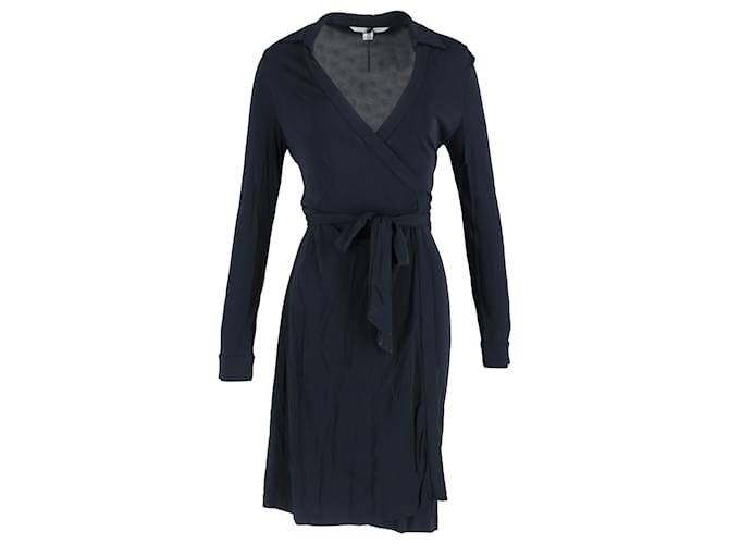 Abito avvolgente mini a maniche lunghe Diane Von Furstenberg in rayon blu navy