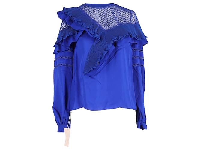Self portrait Blusa in poliestere blu con dettagli a volant